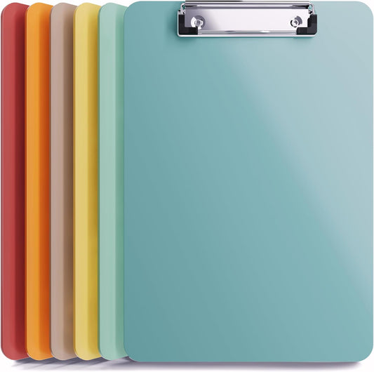 Clipboards – Set of 6 Plastic Clip Boards 8.5x11 Bulk | Colored Acrylic Clipboards for Classroom, Boho Classroom Decor, Teacher Supplies | Cute Clip Board for Kids, Office, Coaching, Medical, School