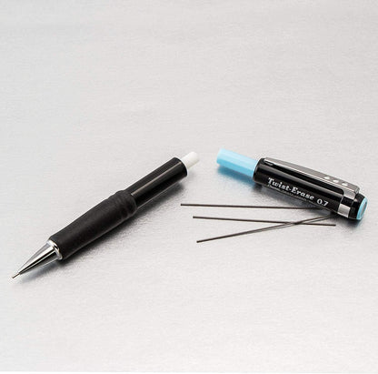 Pentel Mechanical Pencil 0.7 mm Twist Erase III, Twist Up Eraser, Pre-Loaded Super Hi-Polymer HB Lead, Black Barrel, 3-Pack (0.7)