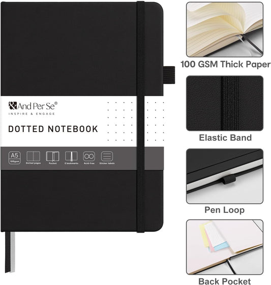 &And Per Se Lined Journal Notebook – A5 5.7”x8” College Ruled, 160 Pages, 100gsm Thick Paper, Journaling Notebooks for Writing (Black)