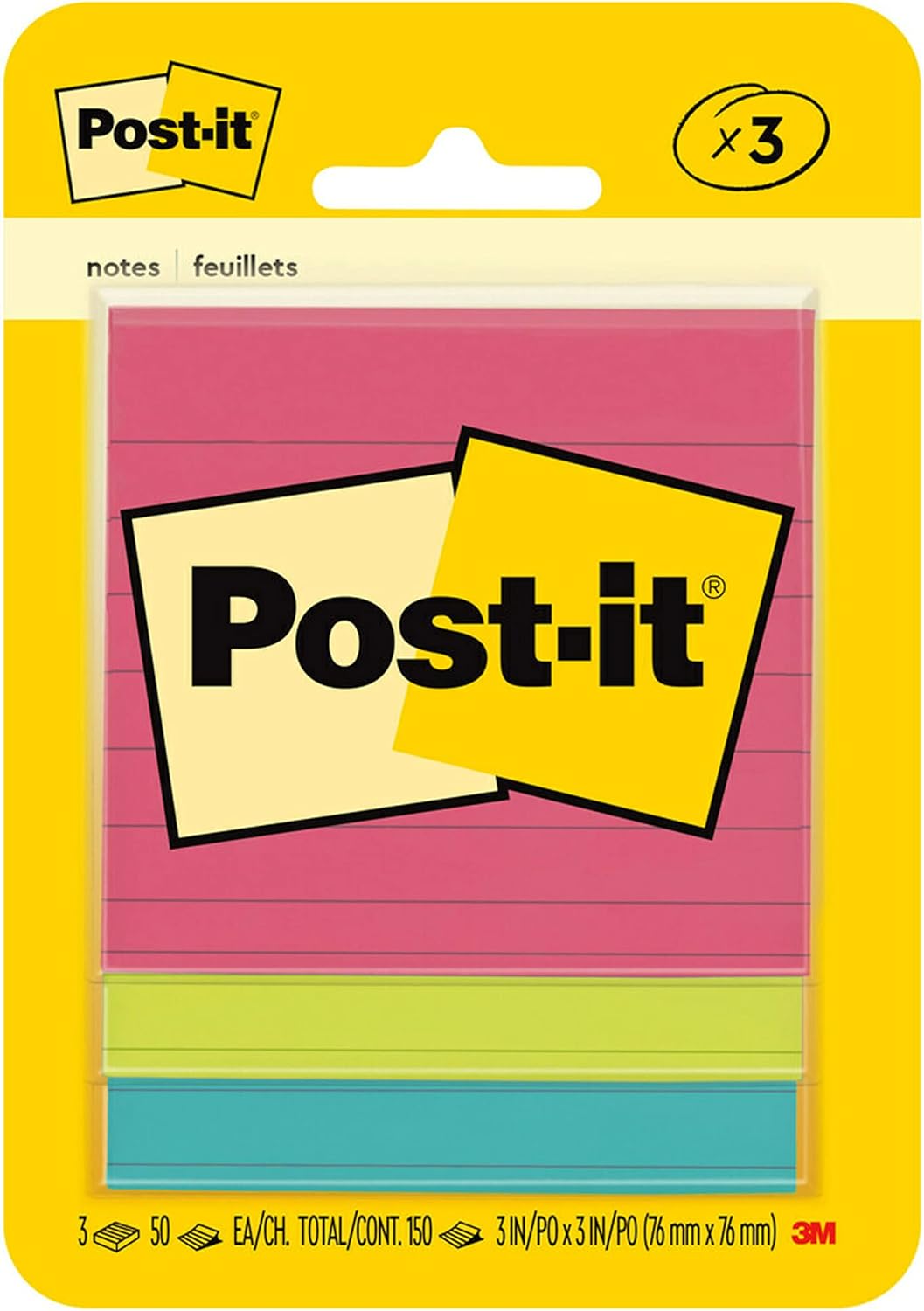 Post-it Notes, 3 in x 3 in., 3 Sticky Notes Pads, 50 Sheets per Pad, Poptimistic Collection, School Supplies and Oﬃce Products, The Original Post-it Note