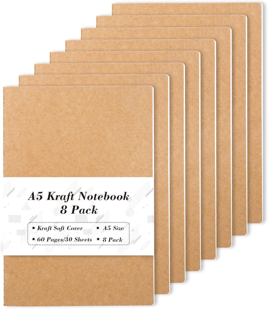 feela 90 Pack Kraft Notebooks Bulk, Lined Travel Journals Note Pad Notebooks for Men Women Girls Students, Making Plans Writing Memos Office School Supplies, A5, 60 Pages, 8.3” X 5.5”