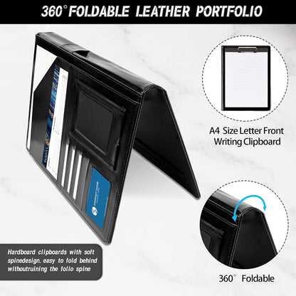 Clipboard Folio Folder Portfolio with Notepad-Pocket Business Card Holder Brown Faux PU Leather Portfolio