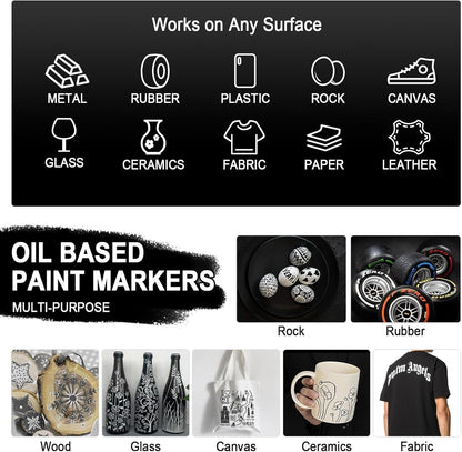 Betem 4 Count Dual Tip Oil Based Black White Paint Pen(0.7mm & 3mm), White Permanent Marker Black Paint Markers, Waterproof, Quick Dry, for Fabric, Rock Painting, Wood, Plastic, Ceramic, Metal, Canvas