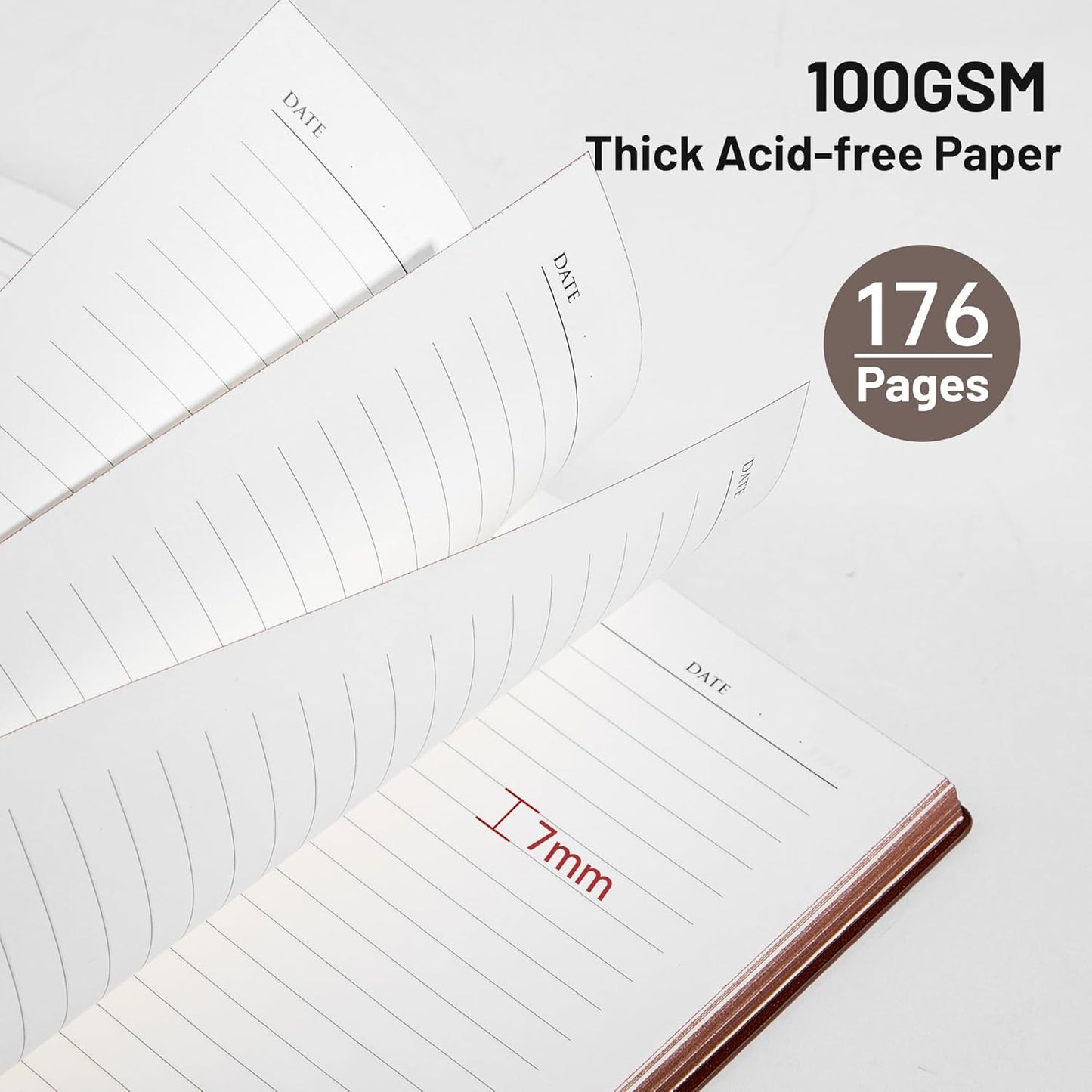 CAGIE Lined Journal Notebook for Men & Women,176 Pages A5 Medium Size, Softcover Leather Journals for Writing, College Ruled Notebook for Work & School, 100 GSM Thick Paper (5.7'' x 8.3'') (Burgundy)