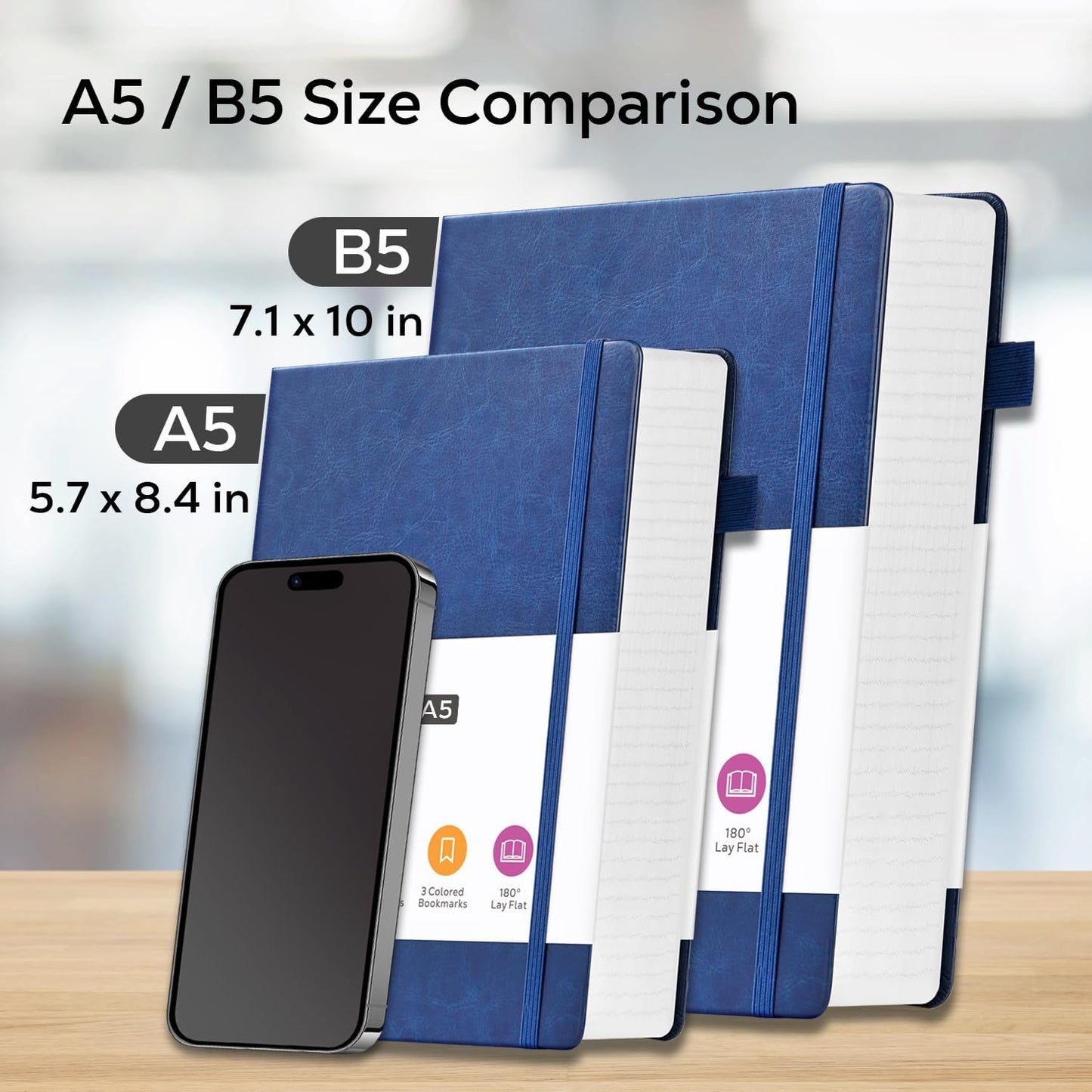 Hardcover Lined Notebook Journal for Writing, 320 Pages Leather Thick College Ruled Notebook Journal with 100GSM Paper, A5 (5.7'' X 8.4'') Daily Journal for Women Men Work Organization, Black