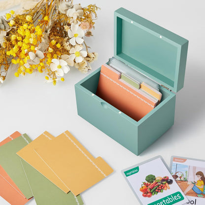DRASTAR Index Card Holder, 3x5 Index Card Box, Wooden Index Card Organizer with 45 Dividers, Flashcard Notecard Holders for Home Office, Brown