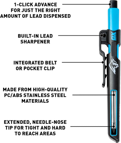 OX Tools 2.88 mm Tuff Carbon Marking Carpenter Pencil Lead Refills – 10 Pack Break Resistant Graphite Replacements for Construction, Woodworking & Deep‑Hole Mechanical Pencils