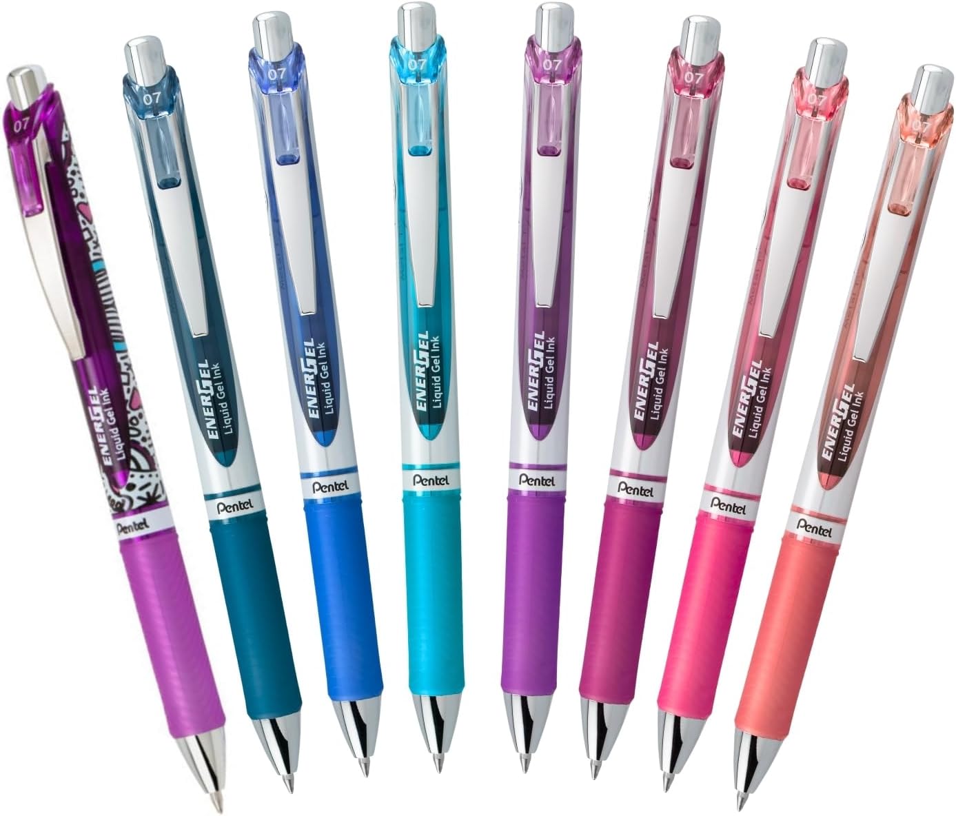 Pentel EnerGel RTX Retractable Liquid Gel Pen, Creator Expressions Pack, 0.7mm, Metal Tip, Medium Line, Assorted Ink, Pack of 8 Pens (BL77XRIGBP8M)