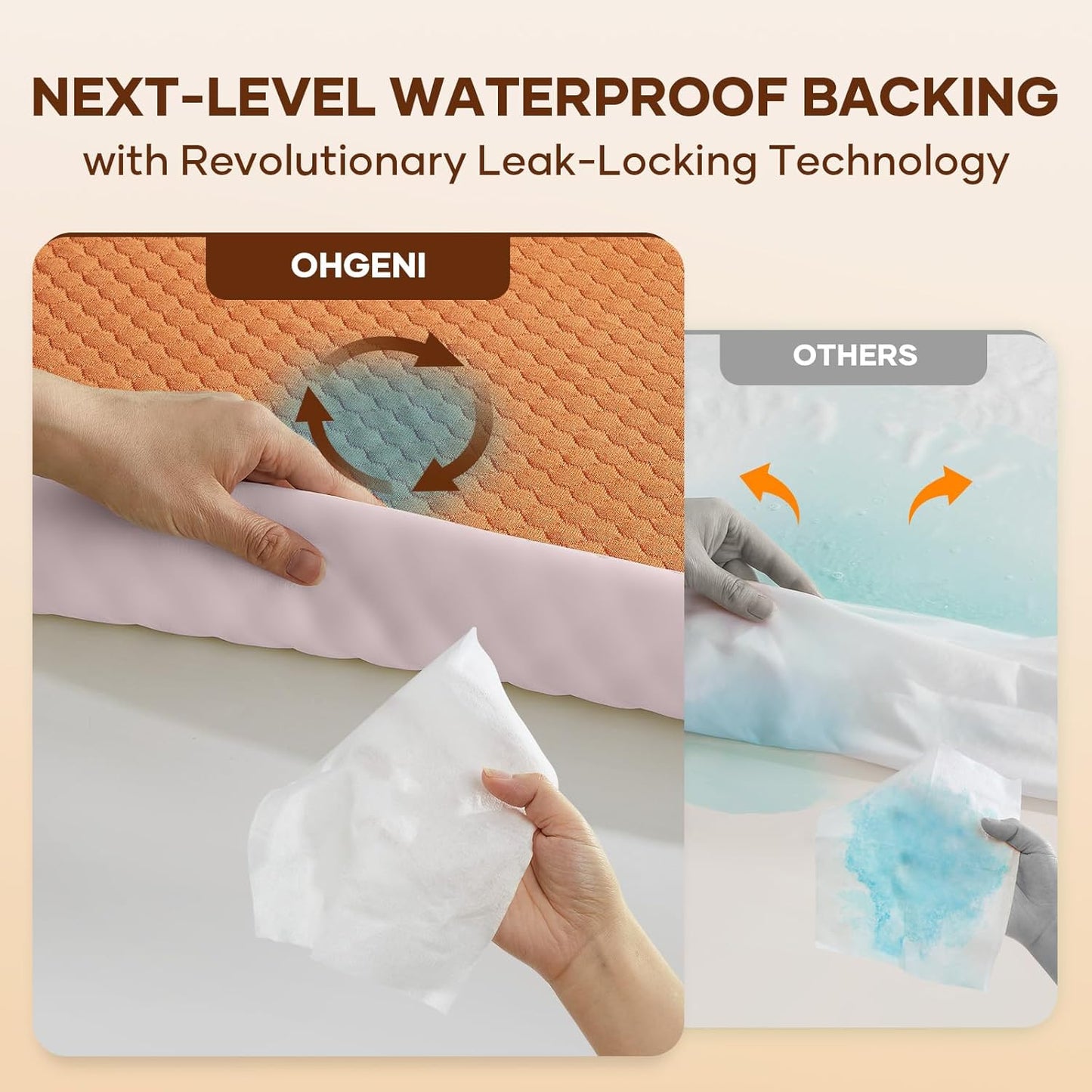OhGeni 100% Waterproof Queen Size Mattress Protector,Soft Mattress Pad, Cooling Breathable Fitted Sheets,Washable Bed Cover,Non-Slip Deep Pocket,Noiseless for Bedroom