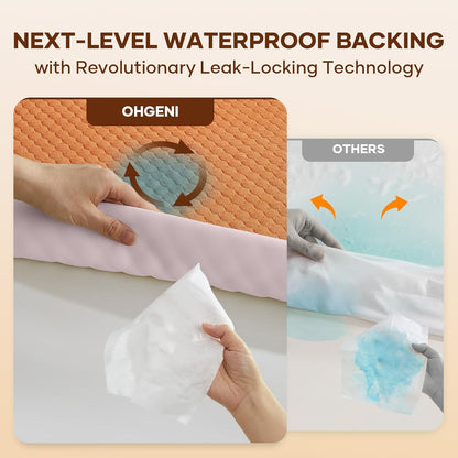 OhGeni 100% Waterproof Queen Size Mattress Protector,Soft Mattress Pad, Cooling Breathable Fitted Sheets,Washable Bed Cover,Non-Slip Deep Pocket,Noiseless for Bedroom