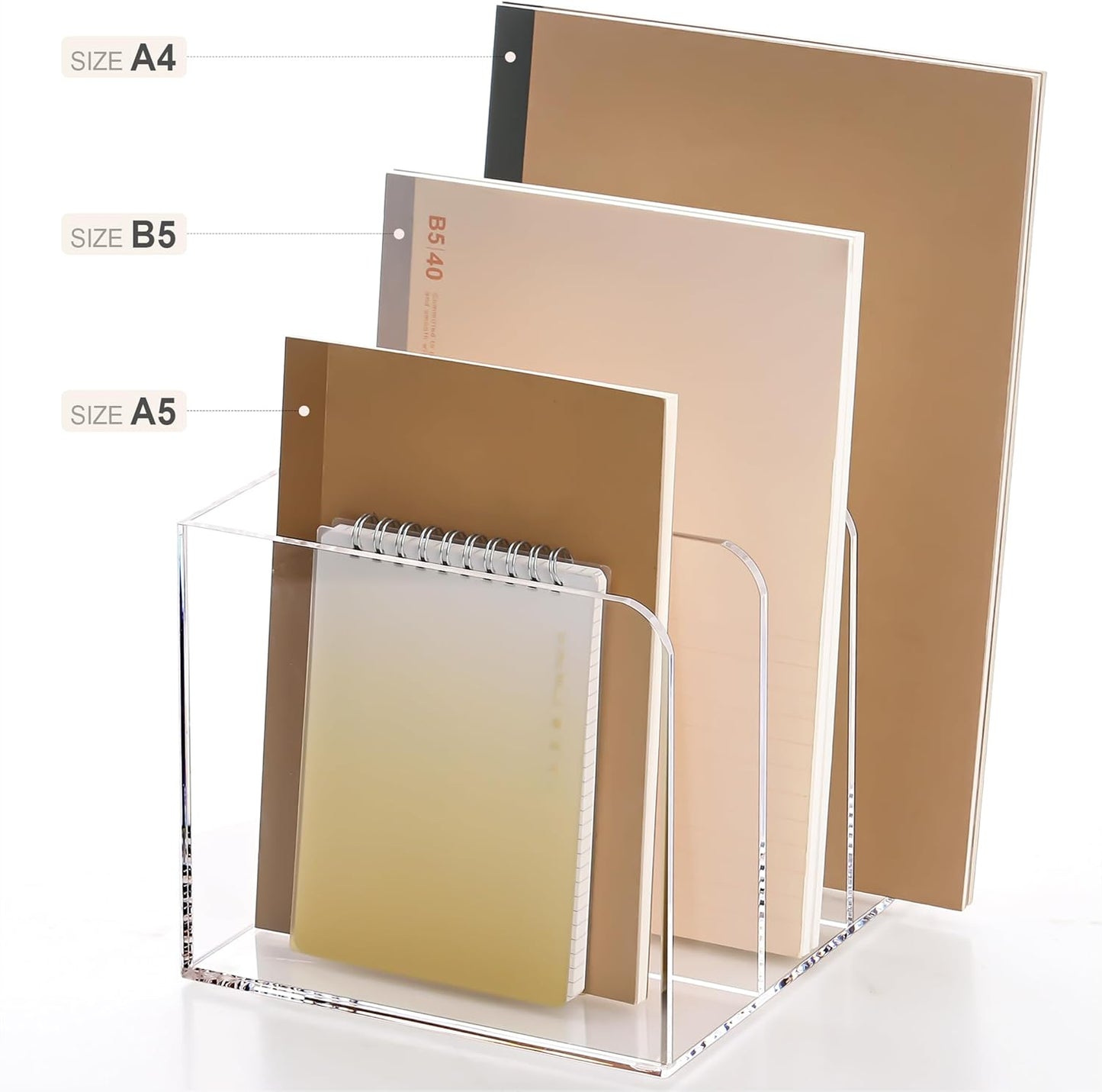 HeZone Acrylic Magazine Rack File Holder Desk Organizers and Storage 2-Pack Small Clear Acrylic Vertical Magazine Holder Book Stand for Office Desk