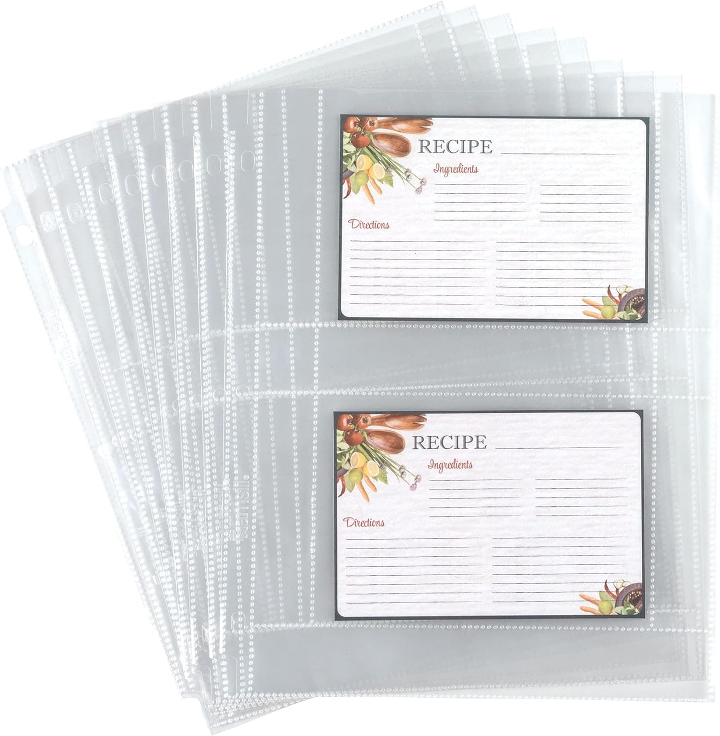 Samsill 8 Tab Recipe Dividers, Recipe Sleeves, Sheet Protector Dividers, with Tab Inserts, Clear, Super Heavyweight, Top Loading, 3 Hole Punched for Standard Letter Size Binders, Archival Safe