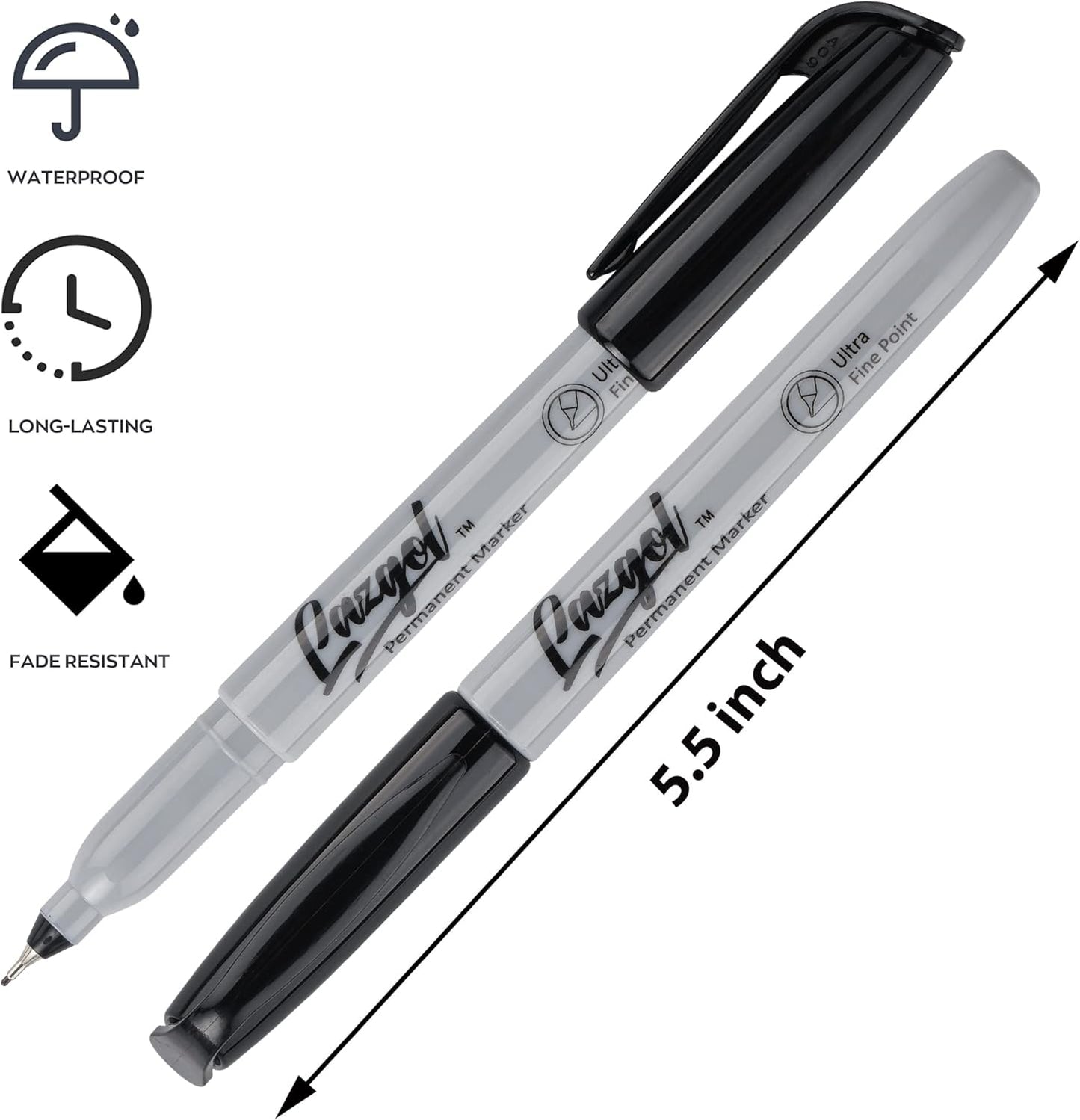 LAZGOL Permanent Markers Bulk, Ultra Fine Point, 60 Pack Black 0.4 mm Permanent Marker set, Felt Tip Pens Works on Plastic, Wood, Stone, Metal and Glass for Doodling, Marking