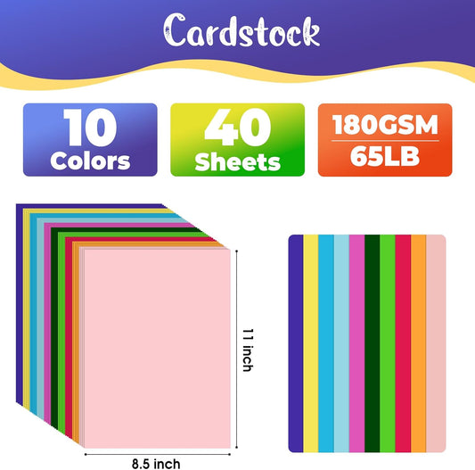 CreGear 40 Sheets Colored Cardstock Printer Paper 8.5 x 11, 10 Assorted Colors Card Stock, 180gsm/65lb Multicolor A4 Colorful Construction Paper for Crafting, Christmas DIY Card Making, Scrapbooking