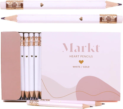 Heart Pencils for Baby Shower Games and Bridal Shower Games, Mini Pencils, Small Pencil Set For Game Prizes, Bridal Pens (White / Gold)
