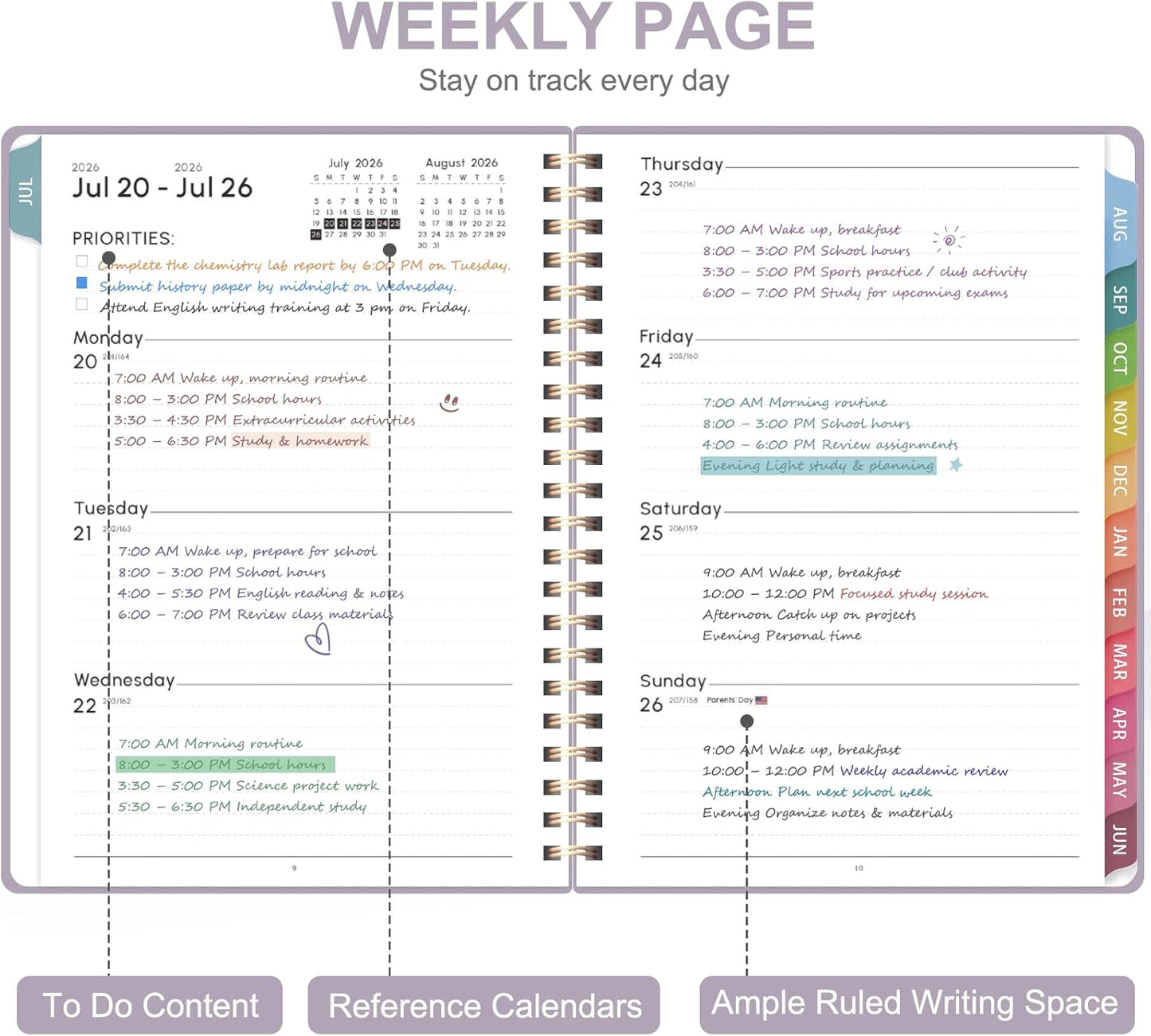 Planner 2026-2027, Weekly and Monthly Academic Year Calendar Planner, July 2026 - June 2027, Daily Agenda Book for Office School Supplies, A5(6.3'' x 8.5'')