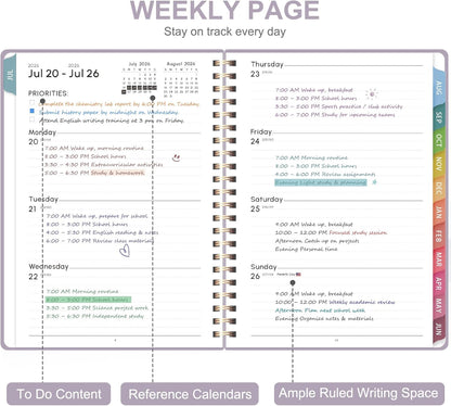 Planner 2026-2027, Weekly and Monthly Academic Year Calendar Planner, July 2026 - June 2027, Daily Agenda Book for Office School Supplies, A5(6.3'' x 8.5'')