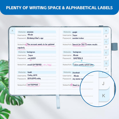 MOSA BEAR Password Keeper Book with Alphabetical Tabs，4.3"x5.7" Small Password Books for Seniors Password Notebook for Internet Website Address Log in Detail（Dark Blue）