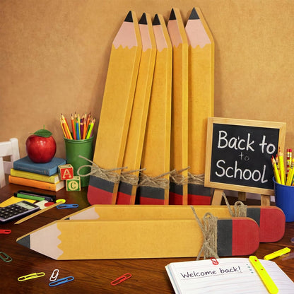 Novabright 7 Pcs Back to School Wooden Pencil Tiered Tray Decor First Day of School Pencil Signs Farmhouse Rustic Table Centerpiece Tabletop Ornaments for Classroom Teacher Desk Shelf Display Home