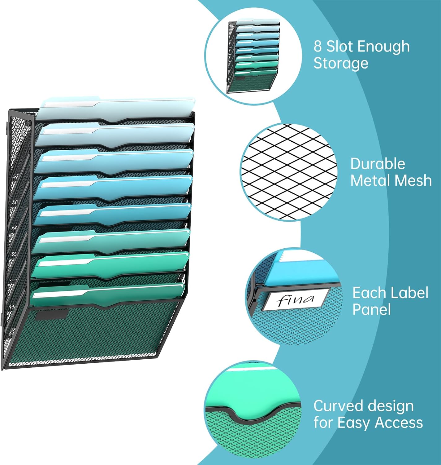 SUPEASY 10-Tier Wall File Organizer, Hanging Wall Files for Papers, Folders, Magazines, Clipboard, Wall Organizer for Office Home School Classroom, Black