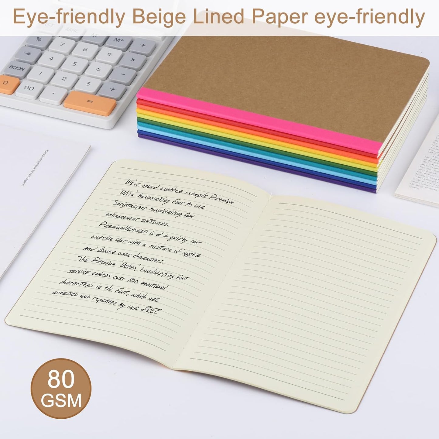 ZCZN Composition Notebooks Bulk, A5 Kraft Cover Lined Journals with Rainbow Spines for School, Business, Work and Daliy Use (24, 8 colors)