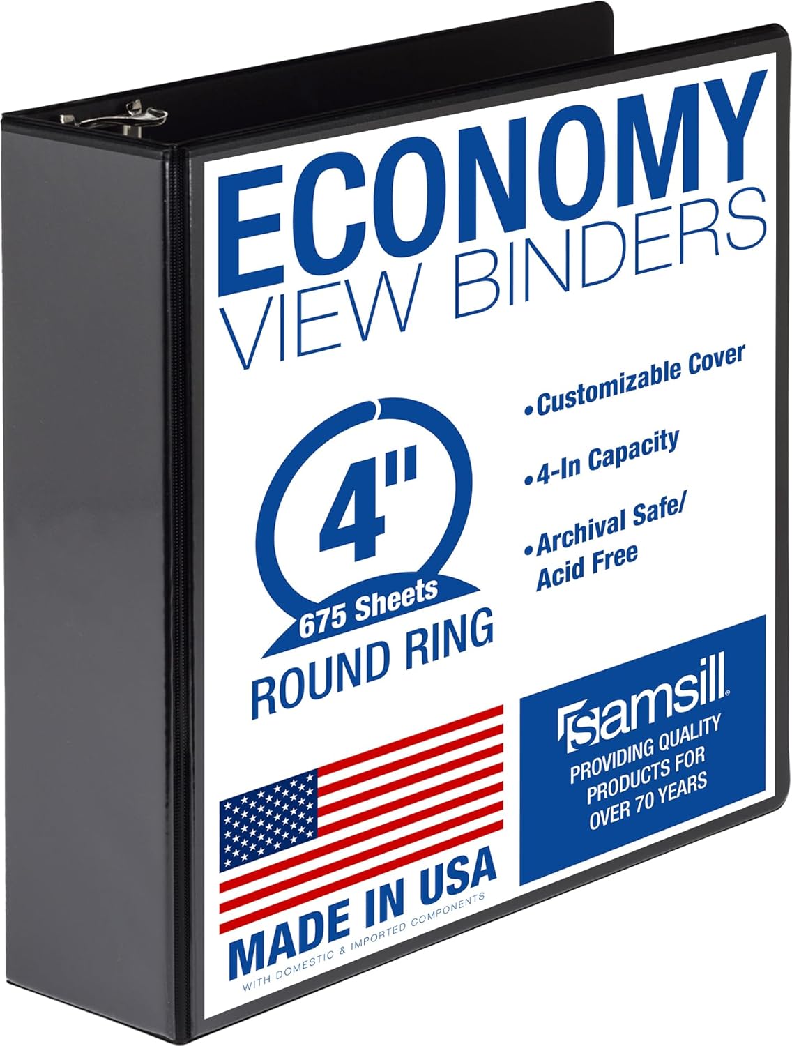 Samsill 3 Inch 3 Ring Binders, Economy Round Ring, Clear View Cover, 550 Sheet Capacity - for School, Home, Office - Black, 4 Pack