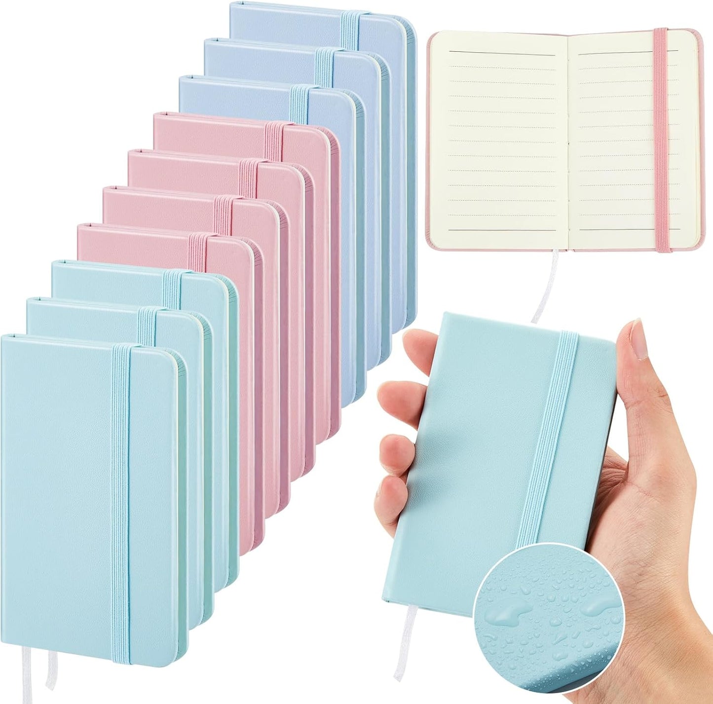 Qeeenar 10 Pcs Mini Black Brown Blue Leather Pocket Notebook Bulk, 4 x 2.5 Inch Small Journal Note Book, 50 Sheets Hardcover Tiny Notepad Lined for Office Home School Writing Supplies