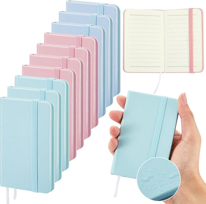 Qeeenar 10 Pcs Mini Black Brown Blue Leather Pocket Notebook Bulk, 4 x 2.5 Inch Small Journal Note Book, 50 Sheets Hardcover Tiny Notepad Lined for Office Home School Writing Supplies