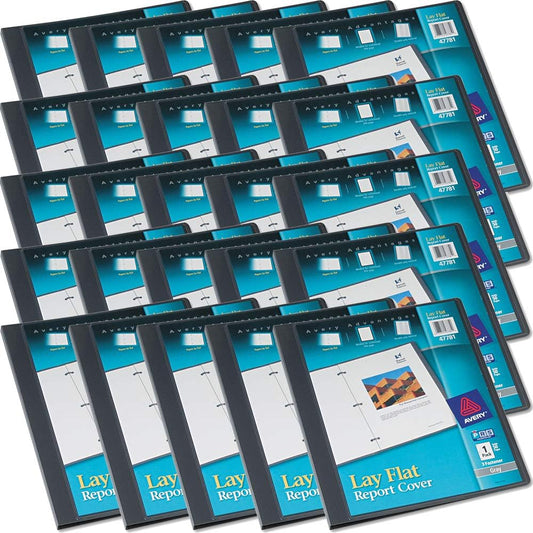 Lay Flat View Report Cover, Flexible Fastener, 0.5" Capacity, 8.5 x 11, Clear/Gray, Sold as 25 Pack