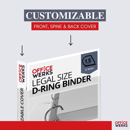 Performore - Office Werks Heavy Duty Legal Size View Binder - 14" x 8.5", White, 1.5 Inch D-Ring, Back Mount Binder