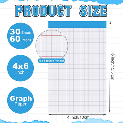Tenceur 8 Pack Grid Paper Pad 4 x 6 Inch Graph Paper Pad, Graft Paper 30 Sheets Graph Ruled Grid Pad Notebook Notepads Memo Pads Math Grid Note Pad Scratch Pads Assorted Colors(5 Squares Per Inch)