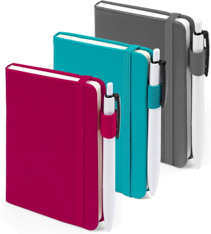 feela 3 Pack Pocket Notebook Journals with 3 Black Pens, A6 Mini Cute Small Journal Notebook Bulk Hardcover College Ruled Notepad with Pen Holder for Office School Supplies, 3.5”x 5.5”, Gray
