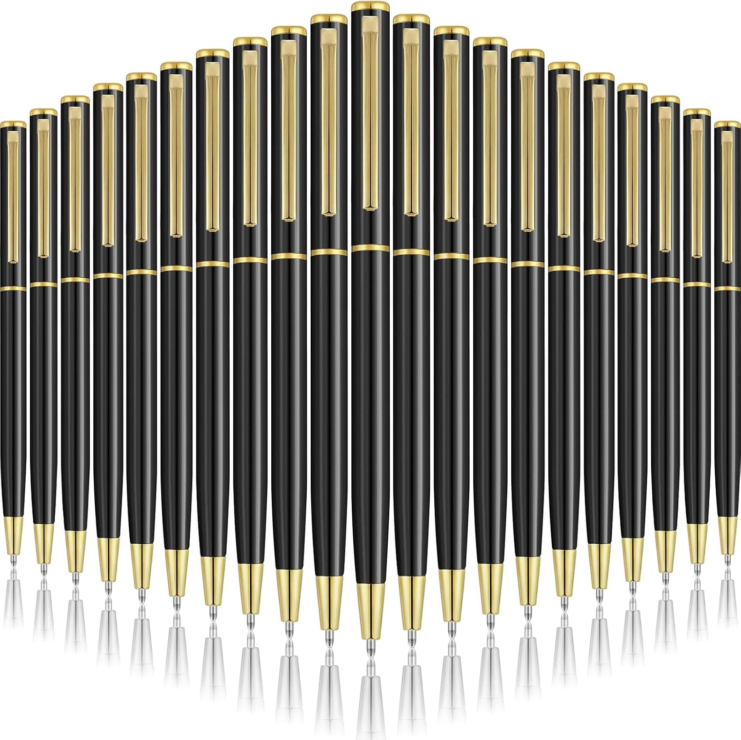 Zonon 240 Pcs Gold Metal Slim Ballpoint Pens Bulk Retractable Metallic Black Ink 1 mm Medium Point Smooth Writing Pens for Wedding Business Office Supplies Students Teachers Men Women Present