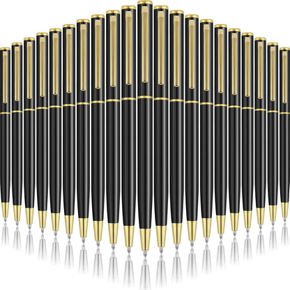 Zonon 240 Pcs Gold Metal Slim Ballpoint Pens Bulk Retractable Metallic Black Ink 1 mm Medium Point Smooth Writing Pens for Wedding Business Office Supplies Students Teachers Men Women Present
