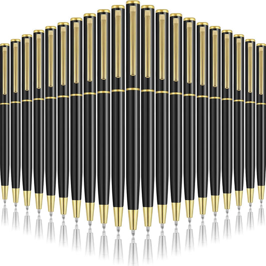 Zonon 240 Pcs Gold Metal Slim Ballpoint Pens Bulk Retractable Metallic Black Ink 1 mm Medium Point Smooth Writing Pens for Wedding Business Office Supplies Students Teachers Men Women Present
