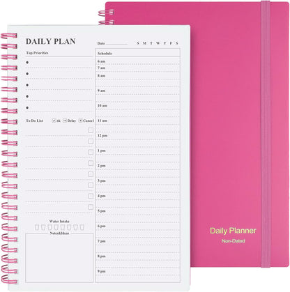 Daily Planner Undated, Asten To Do List Notebook Hourly Schedules Spiral Appointment Planner for Men and Women,PVC Hardcover,Elastic Closure, Inner Pocket 8.3" x 5.8" (Black)