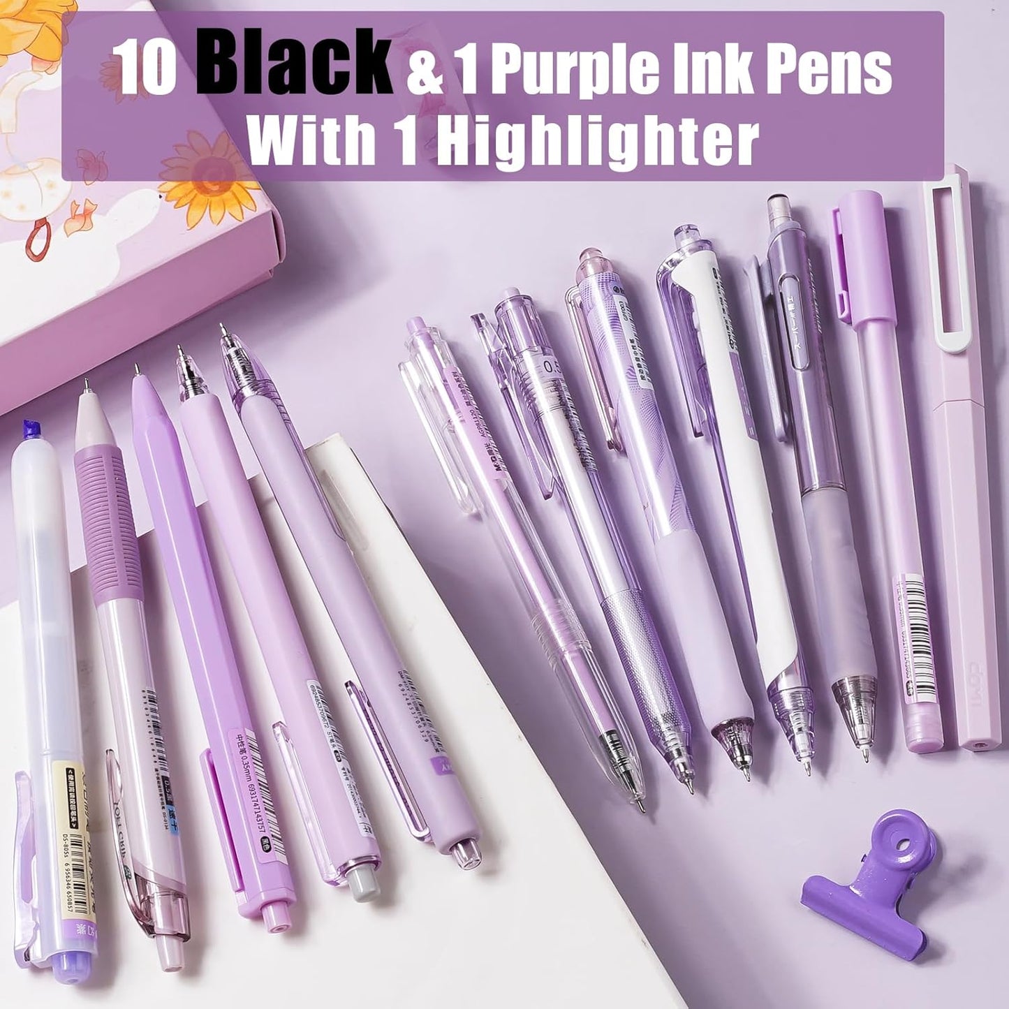 Four Candies Rose Series Gel Pens, Cute Writing Pens with Black & Pink Ink, 0.5 mm Smooth Fine Point, School Office Supplies Girly Stationery Aesthetic Desk Accessories for Women, Set of 12