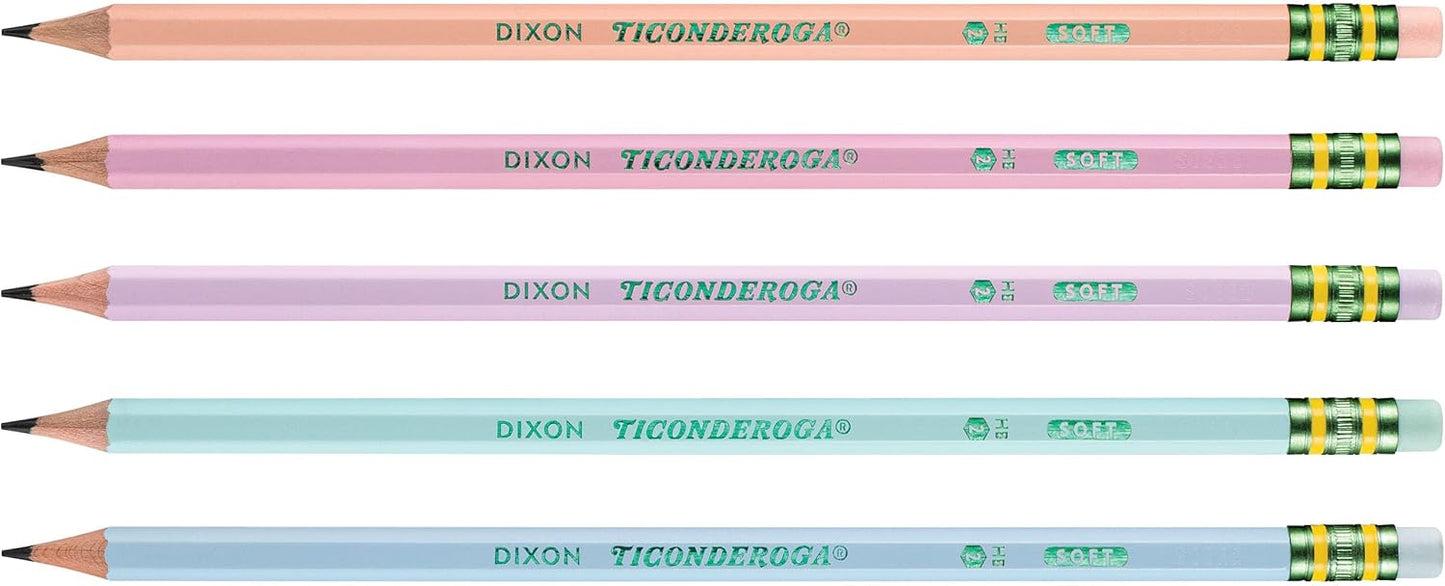 Ticonderoga Wooden Pencils, Pre-Sharpened, 2 HB Soft, Pastel Colors, 18 Count