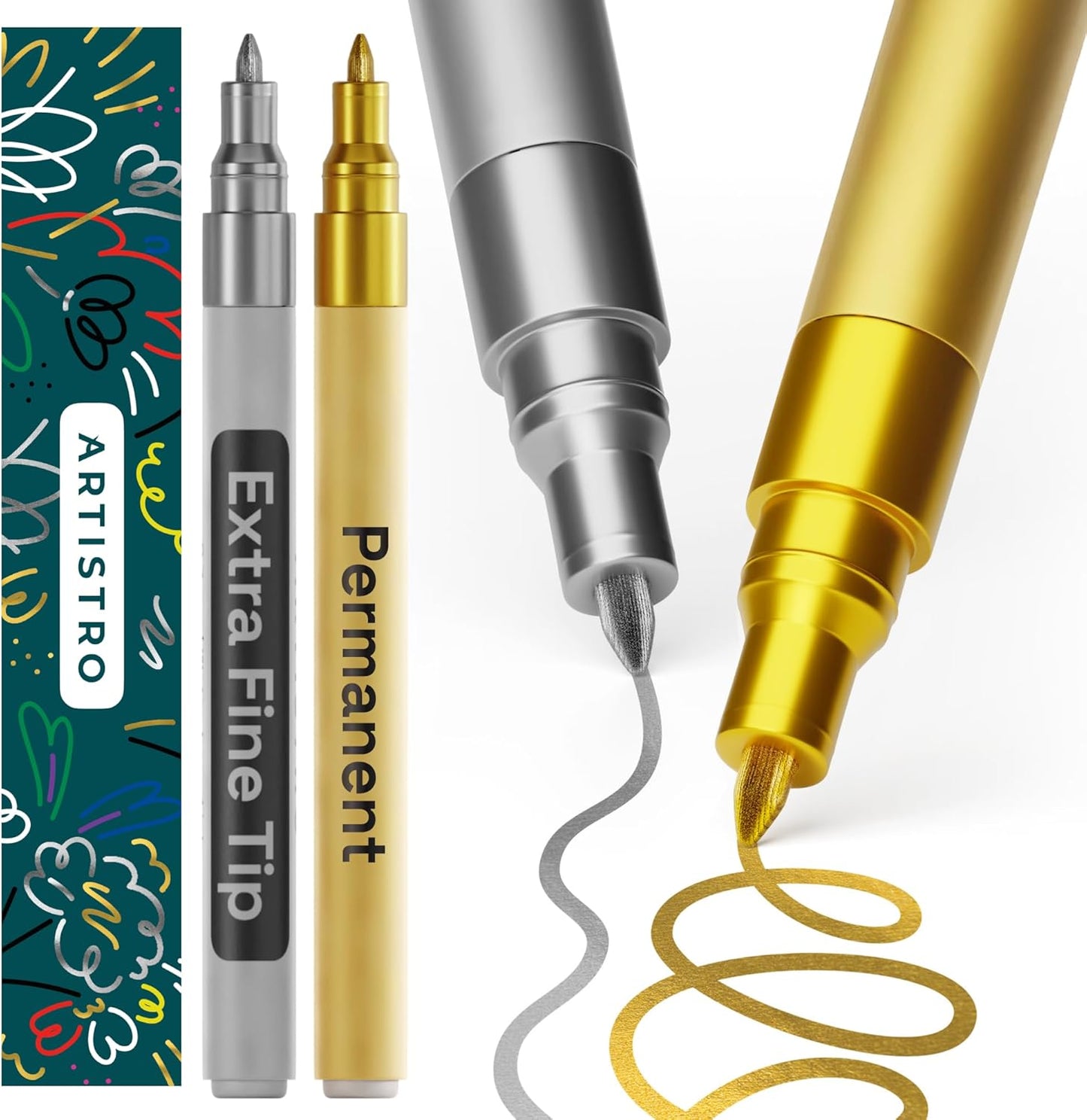 ARTISTRO 2 White Permanent Marker - Waterproof Markers for Tire, Fabric, Rocks, Glass, Ceramic, Wood, Paper - Oil Based Paint Pens - Extra-Fine Tip 0.7mm