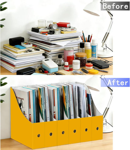 Limitliho 6 Pack Cardboard Magazine Holder for Desk, Book Bins for Classroom Library,Office,Home, 10.6" H x 10.2" L x 3.5" W in Magazine File Holder (Elegant color)
