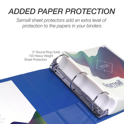 Samsill 3 Inch 3 Ring Binder, Economy Round Ring, Clear View Cover, 550 Sheet Capacity - for School, Home, Office - Blue