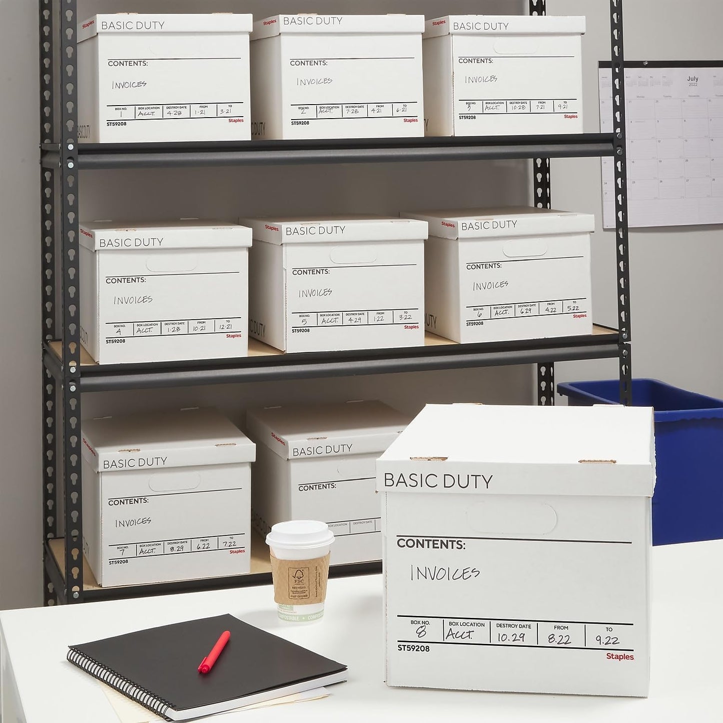 STAPLES Corrugated File Box Lift Off Lid, Letter/Legal Size, White/Black, 10/Pack