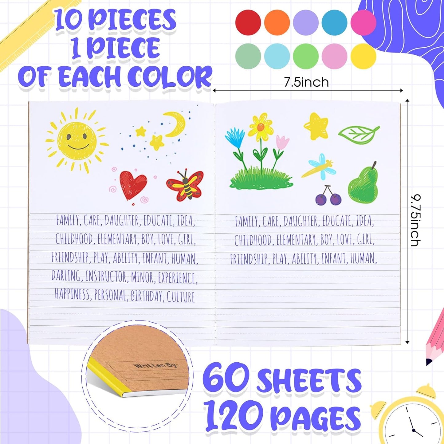 Henoyso 20 Pcs 120 Pages Primary Composition Notebooks K-2, Primary Journal Grades K-2, Writing Journal Practice Notebook for Kids in Preschool, Kindergarten, Back to School Supplies (Rainbow)
