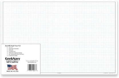 GeekNavy 11" x 17" Quadrille Graph Paper 50 Sheets Landscape - 0.25" 4x4 Square Grid, Blueprint, High Brightness, Border-Outlined, Large Drafting (1-Pack)