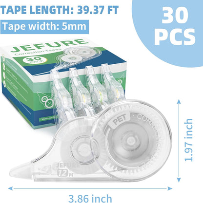 30 Pcs Correction Tape, 39.4 Ft White Wrong Out Tear-Resistant Bulk, Instant Corrections Easy To Use Applicator for School, Office, Note Taking, Journal (Tape Width 0.2 in, Clear)