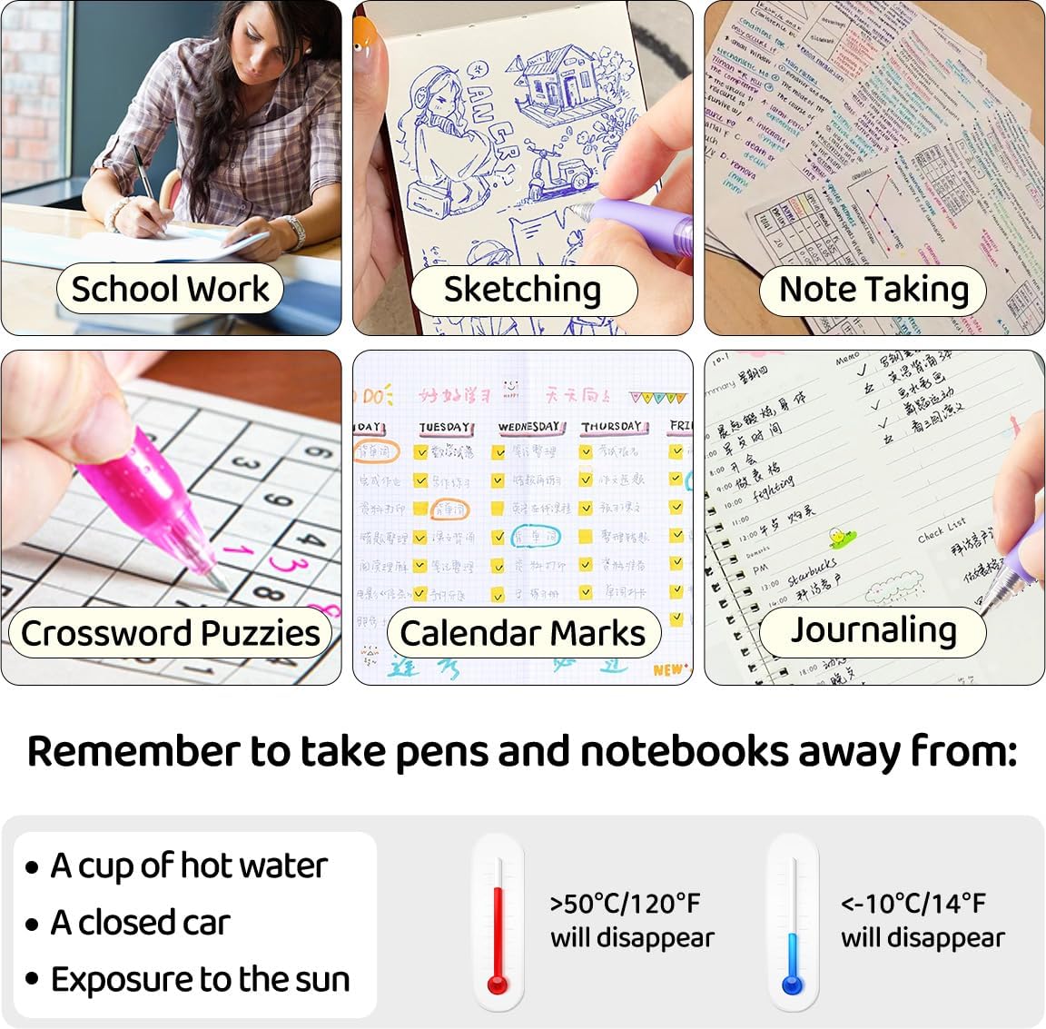 Retractable Erasable Gel Pens Clicker,Fine Point 0.7mm Smooth Writing Pens,Cute Pens For Writing Journaling Taking Notes School Office Home. (12 Colors)