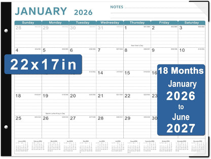 Desk Calendar 2026, KOPEESY 22" x 17" Large Desk Calendar, 18 Mouths From January 2026 to June 2027, Desktop Calendar with Notes and Thick Paper for Home, Office and School