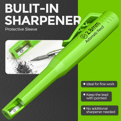 Nicpro 6 Pack CP3000 Carpenter Pencils with Sharpener, Mechanical Pencil Set with 78 Refill, Heavy Duty Construction Pencil, Carpenter Tools for Architect Marking (Red,Black,Yellow,Orange,Green,Blue)