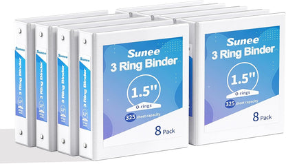 SUNEE 1/2 Inch Binders 3 Ring 10 Pack Bulk, PVC-Free Clear View Half Inch Binders (Fits 8.5x11 Inches) for School, Office & Home Use, White
