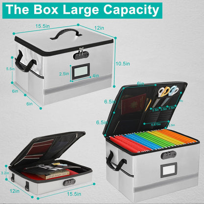 EXLIFBAG File Organizer, Fireproof File Box with Lids, Important Document Organizer Box with Lock, Portable File Folder Organizer with Handle